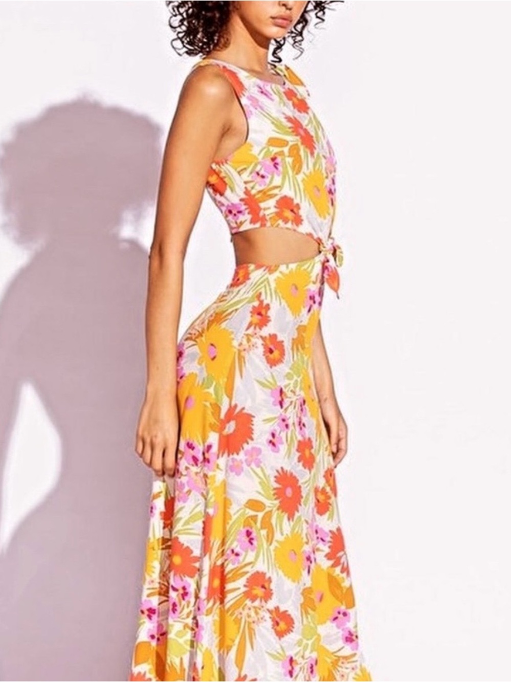 Sky to Moon Floral Cutout Maxi Dress with Front Slit – Size Small